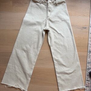MIOU MUSE - STRAIGHT WIDE LEG DENIM PANTS IN BEIGE